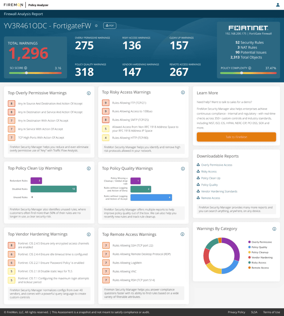 FireMon Policy Analyzer Tool